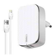 Сетевое зарядное устройство Intaleo TCG242 (2USB, 2.4A) White (1283126477454) + кабель Lightning