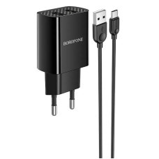Зарядний пристрій Borofone BA53A Powerway (2USB, 2.1А) Black (BA53ACB) + кабель Type-C