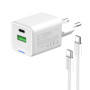 Мережевий зарядний пристрій ColorWay GaN Mini 20W PD Port PPS USB (Type-C PD + USB QC4.0) White (CW-CHS062PDC-WT) + кабель Type-C
