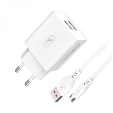Зарядное устройство SkyDolphin SC30V (2USB, 2.1A) White (MZP-000114) + кабель Type-C