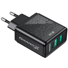 Сетевое зарядное устройство Grand-X (2xUSB 3.1А) Black (CH-60) с защитой от перегрузки