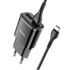 Мережевий зарядний пристрій Hoco C88A (2USB, 2.4А) Black (C88ACB) + кабель Type-C