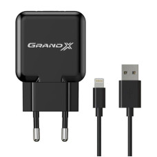 Сетевое зарядное устройство Grand-X (1xUSB 2.1A) Black (CH03LTB) + кабель Lightning