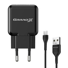 Сетевое зарядное устройство Grand-X (1xUSB 2.1A) Black (CH-03T) + кабель USB-C
