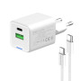 Мережевий зарядний пристрій ColorWay GaN Mini 35W PD Port PPS USB (Type-C PD + USB QC4.0) White (CW-CHS055PDC-WT) + кабель USB Type-C